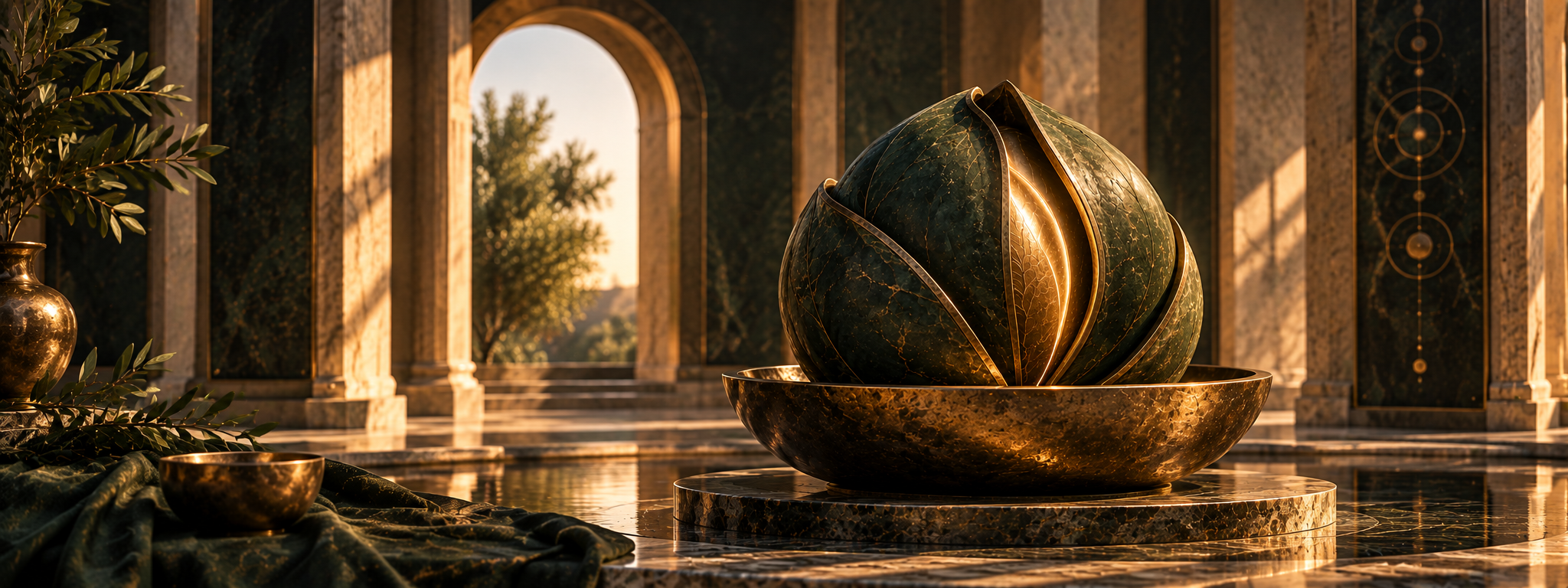 A closed sculptural form glowing quietly from within, representing restoration during rest