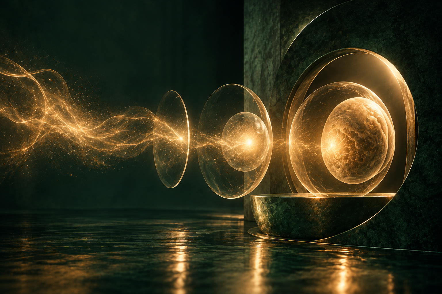 A symbolic threshold of light emerging from a protected interior chamber